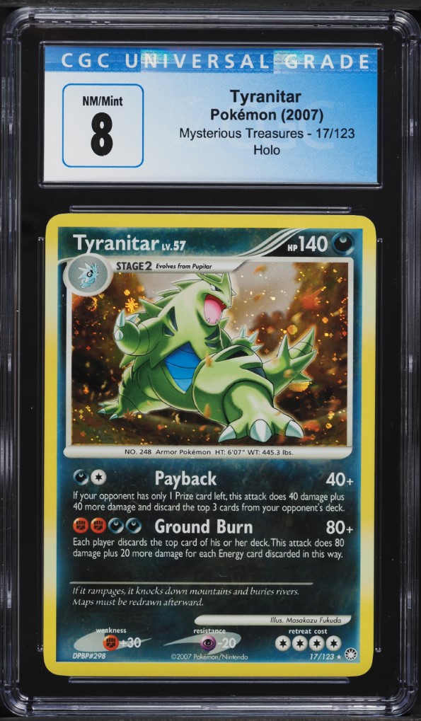 2007 Pokemon Diamond & Pearl Mysterious Treasures Holo Tyranitar #17 CGC 8 NM-MT