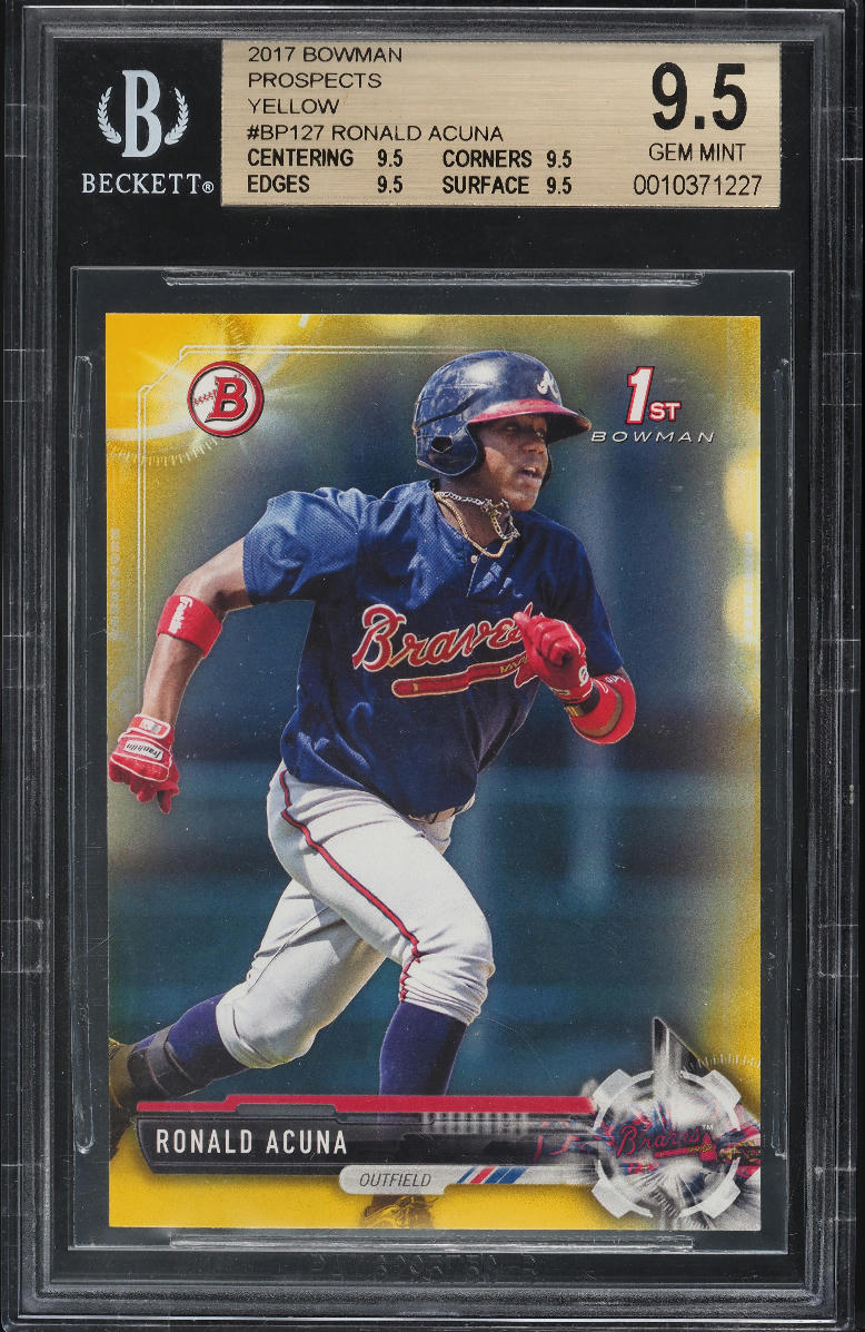2017 Bowman Prospects Yellow Ronald Acuna Jr. ROOKIE #BP127 BGS 9.5 GEM MINT