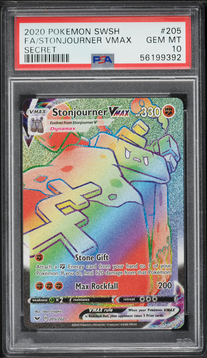 2020 Pokemon Sword & Shield Rainbow Rare Stonjourner VMAX #205 PSA 10 GEM MINT