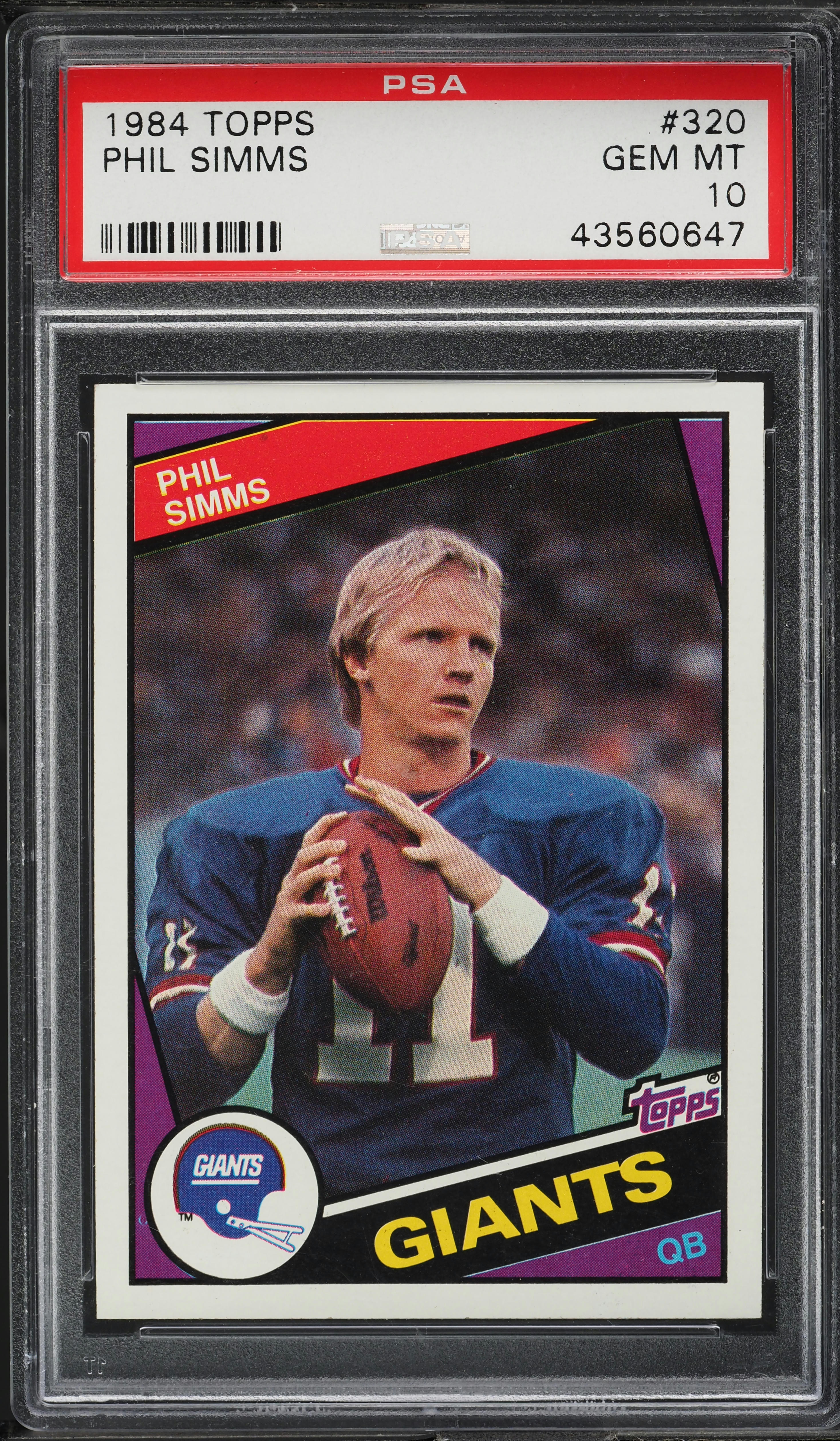 1984 Topps Football Phil Simms #320 PSA 10 GEM MINT