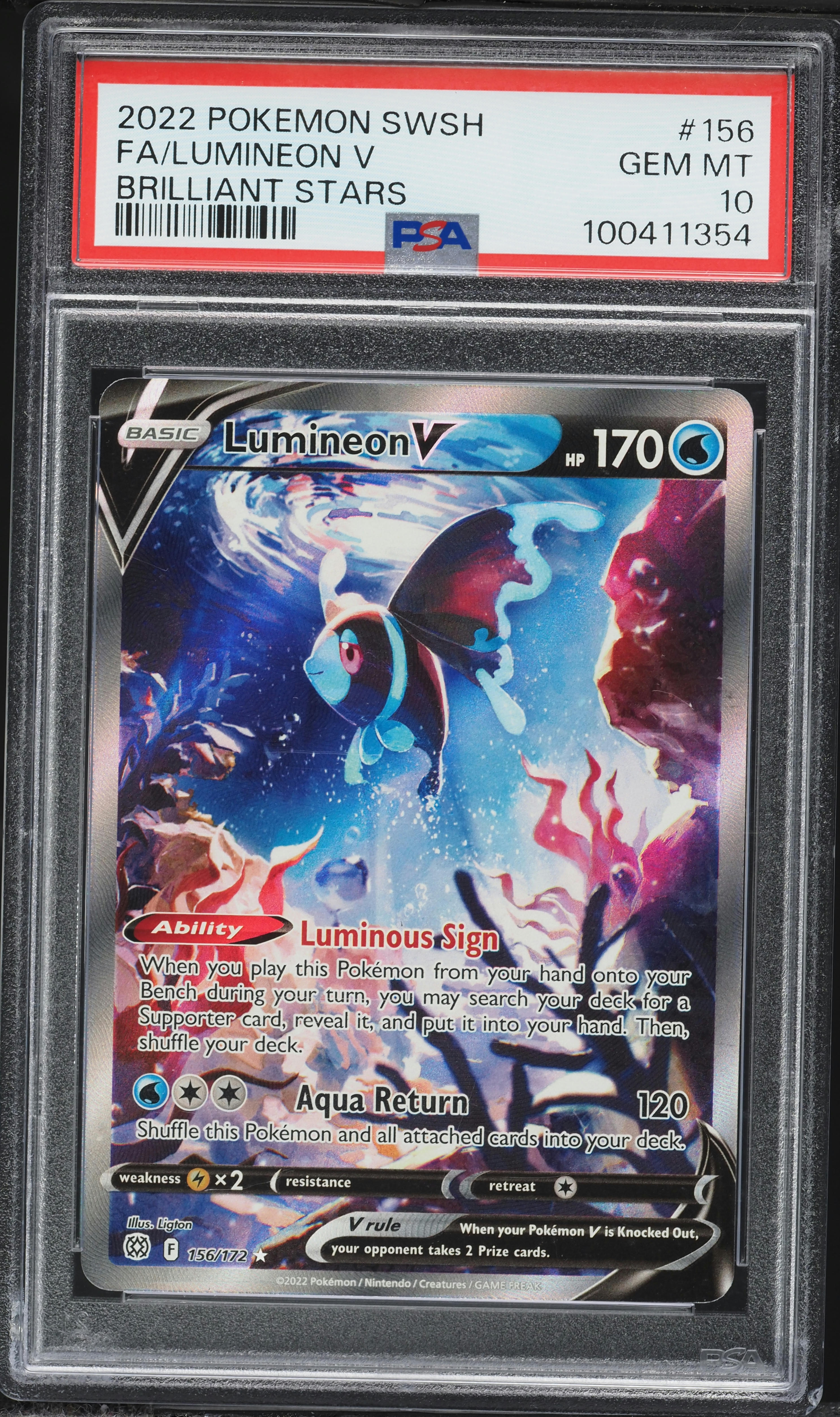 2022 Pokemon Sword & Shield Brilliant Stars Alt Art Lumineon V #156 PSA 10 GEM MINT