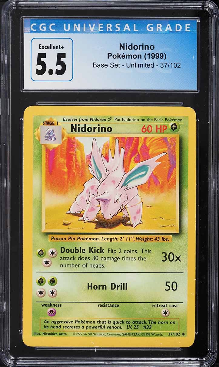 1999 Pokemon Base Set Nidorino #37 CGC 5.5 EX+