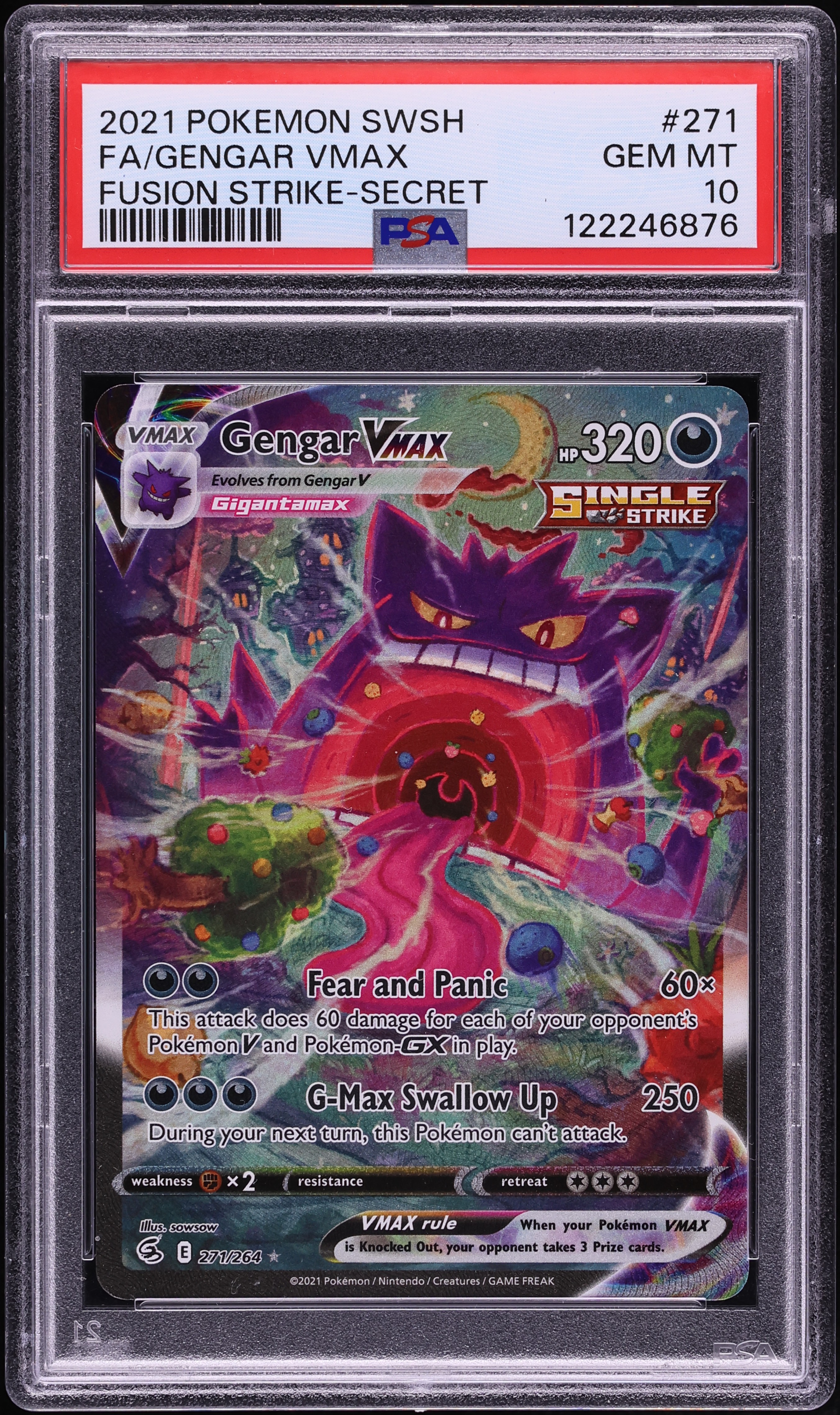 2021 Pokemon Sword & Shield Fusion Strike Full Art Gengar VMAX #271 PSA 10 GEM MINT