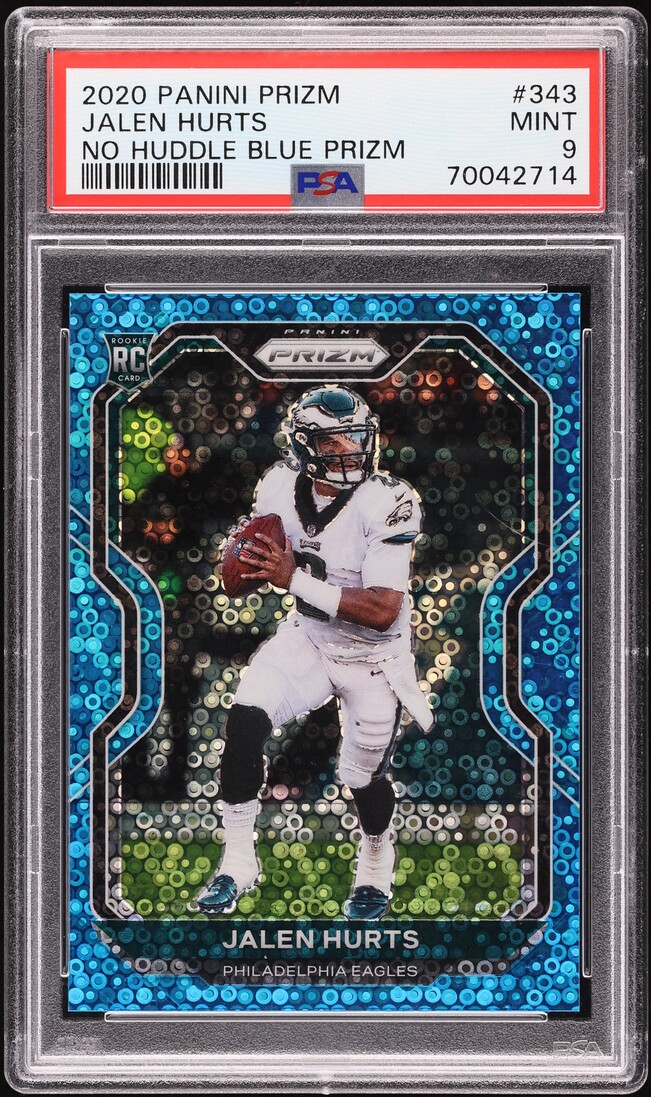 2020 Panini Prizm No Huddle Blue Jalen Hurts ROOKIE /79 #343 PSA 9 MINT