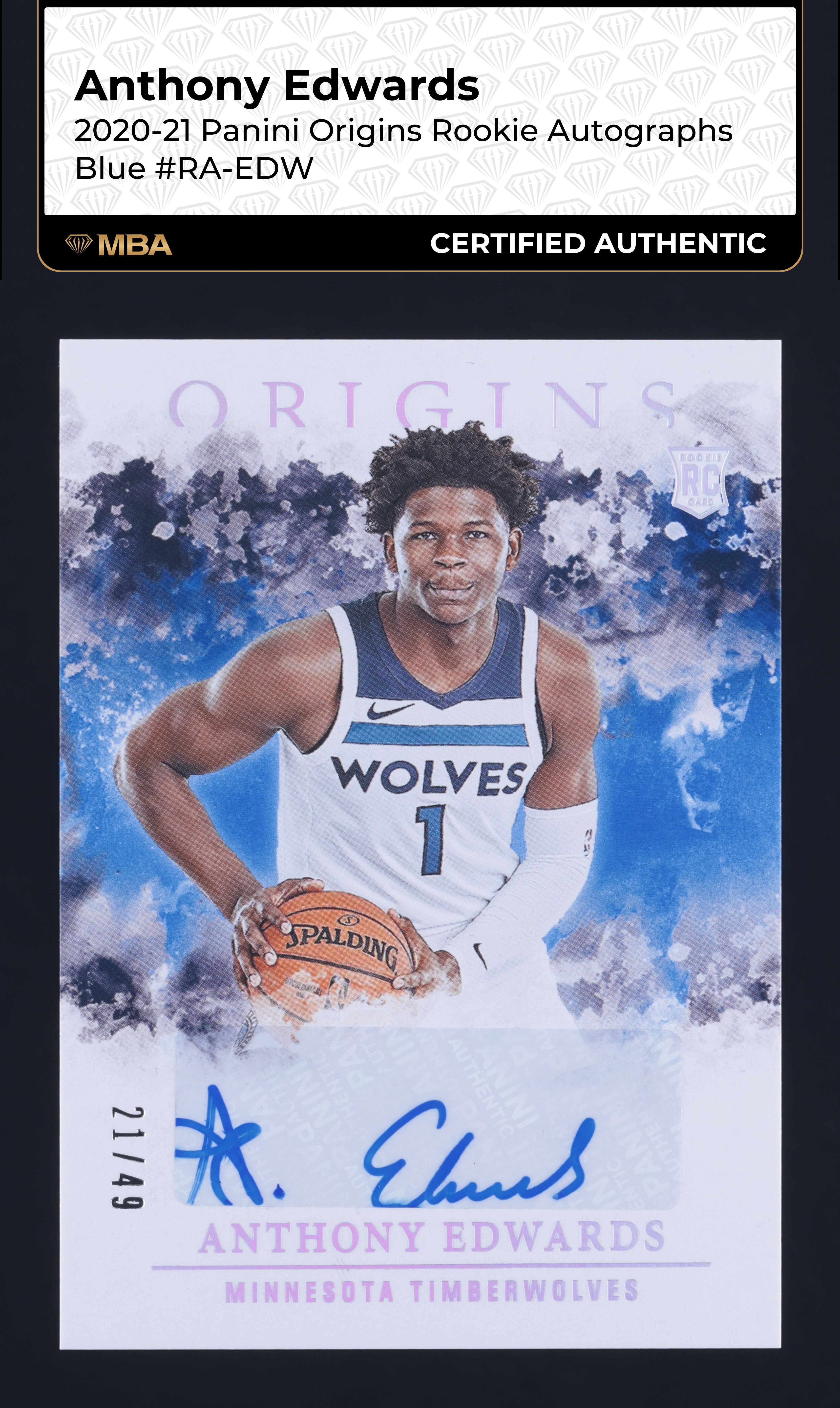 2020 Panini Origins Blue Anthony Edwards ROOKIE AUTO /49 #RA-EDW MBA AUTH