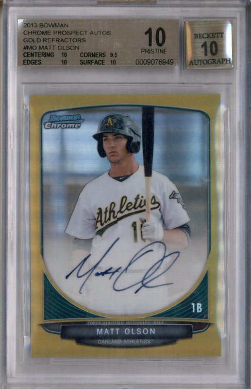 2013 Bowman Chrome Autograph Gold Refractor Matt Olson RC Auto /50 BGS 10