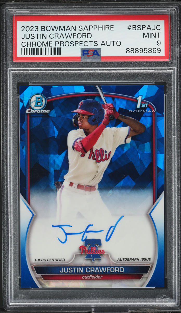 2023 Bowman Chrome Sapphire Justin Crawford Prospect AUTO #BSPAJC PSA 9 MINT