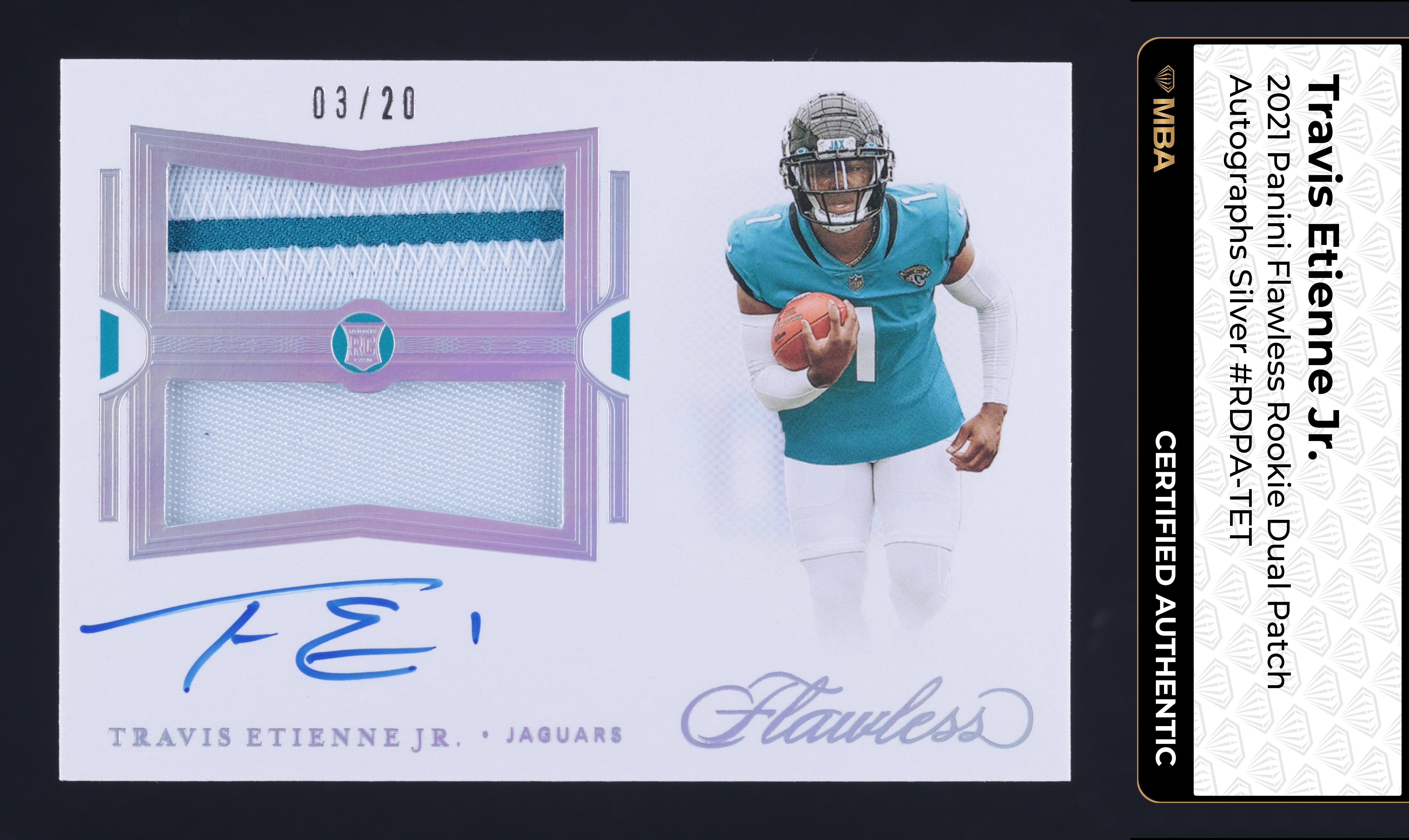 2021 Panini Flawless Silver Travis Etienne Jr. ROOKIE PATCH AUTO /20 MBA AUTH