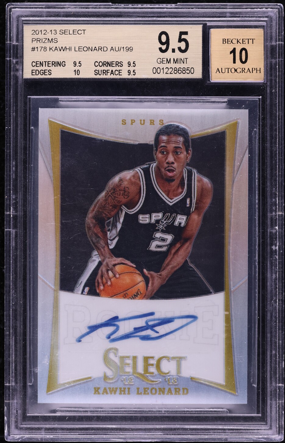 2012 Select Silver Prizm Kawhi Leonard ROOKIE AUTO /199 #178 BGS 9.5 GEM MINT