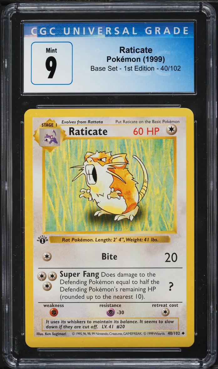 1999 Pokemon Base Set 1st Edition Raticate #40 CGC 9 MINT