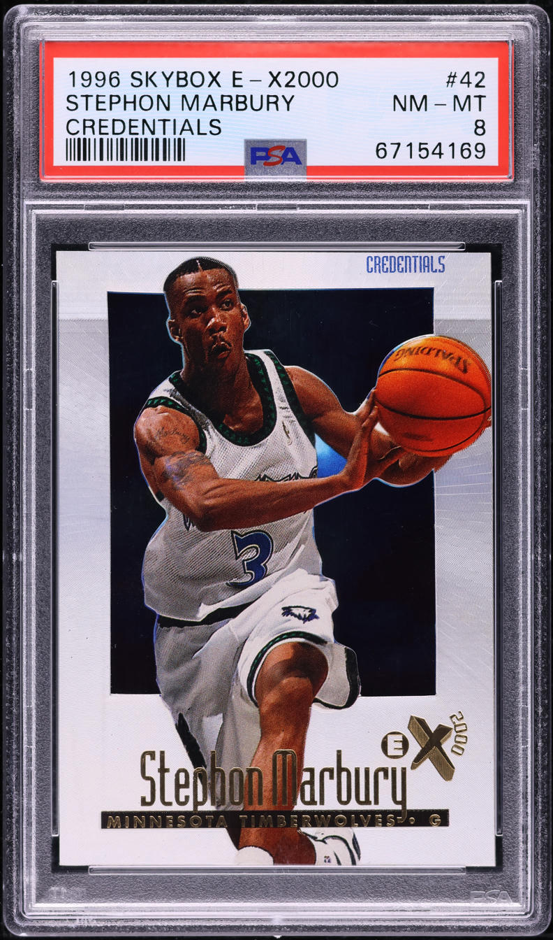 1996 Skybox E-X2000 Credentials Stephon Marbury ROOKIE /499 #42 PSA 8 NM-MT