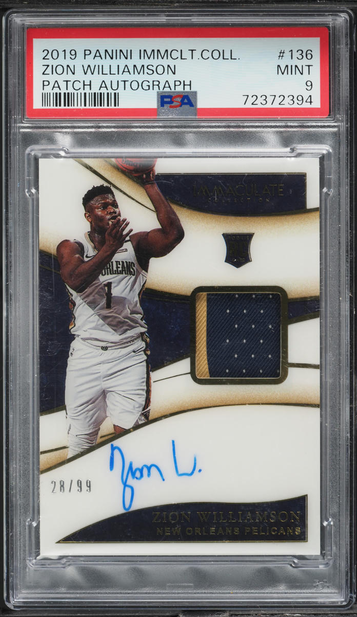 2019 Immaculate Collection Zion Williamson ROOKIE PATCH AUTO /99 #136 PSA 9 MINT