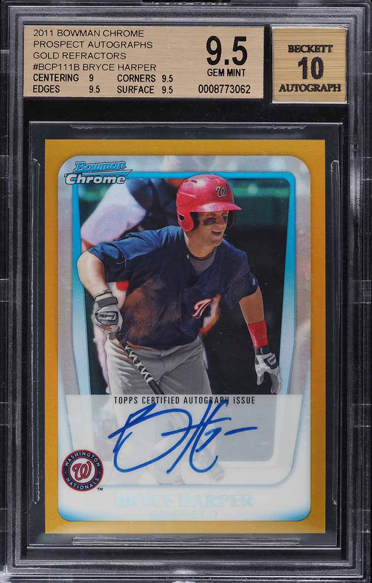 2011 Bowman Chrome Gold Refractor Bryce Harper ROOKIE AUTO 50/50 #BCP111 BGS 9.5