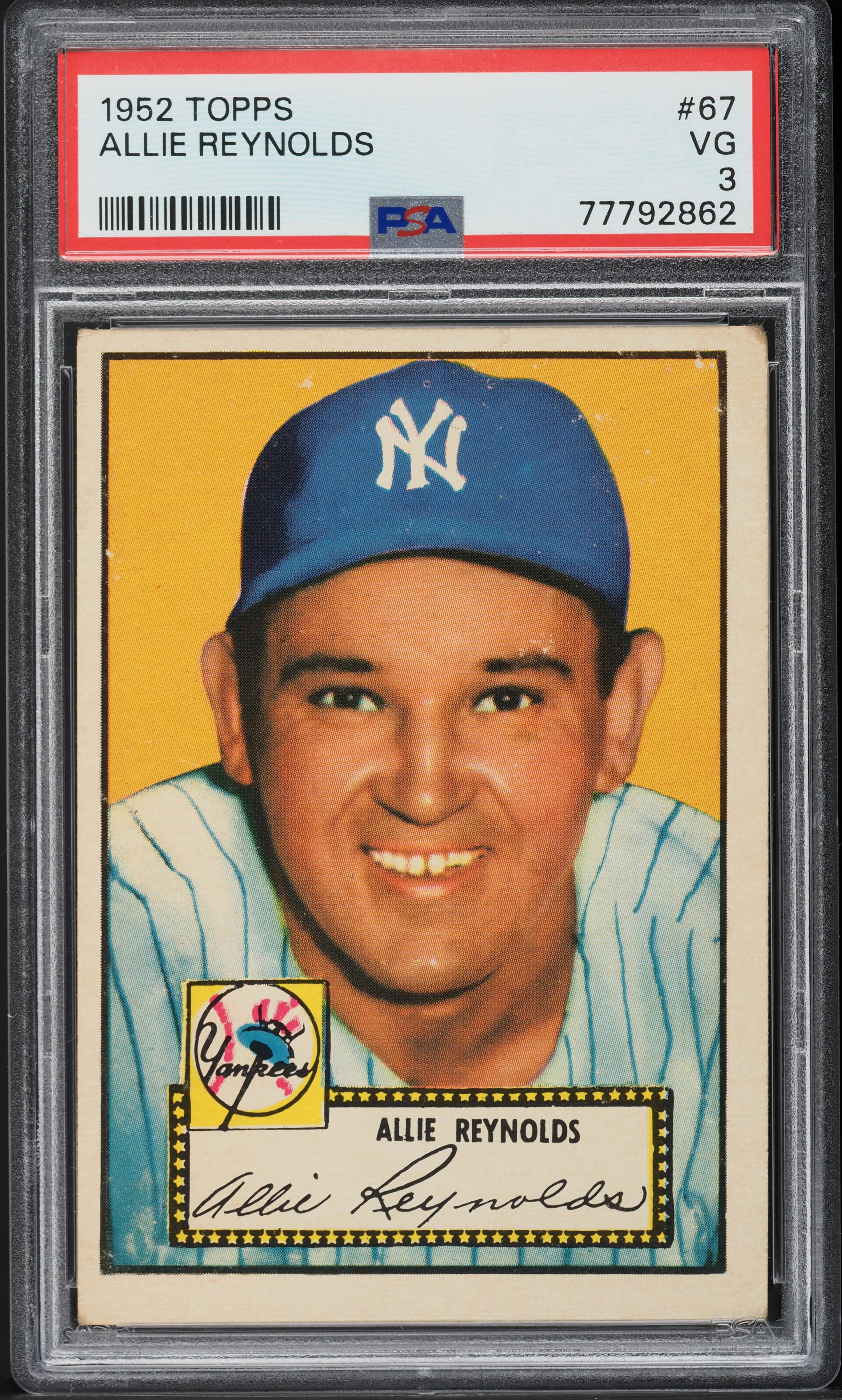 1952 Topps Allie Reynolds #67 PSA 3 VG