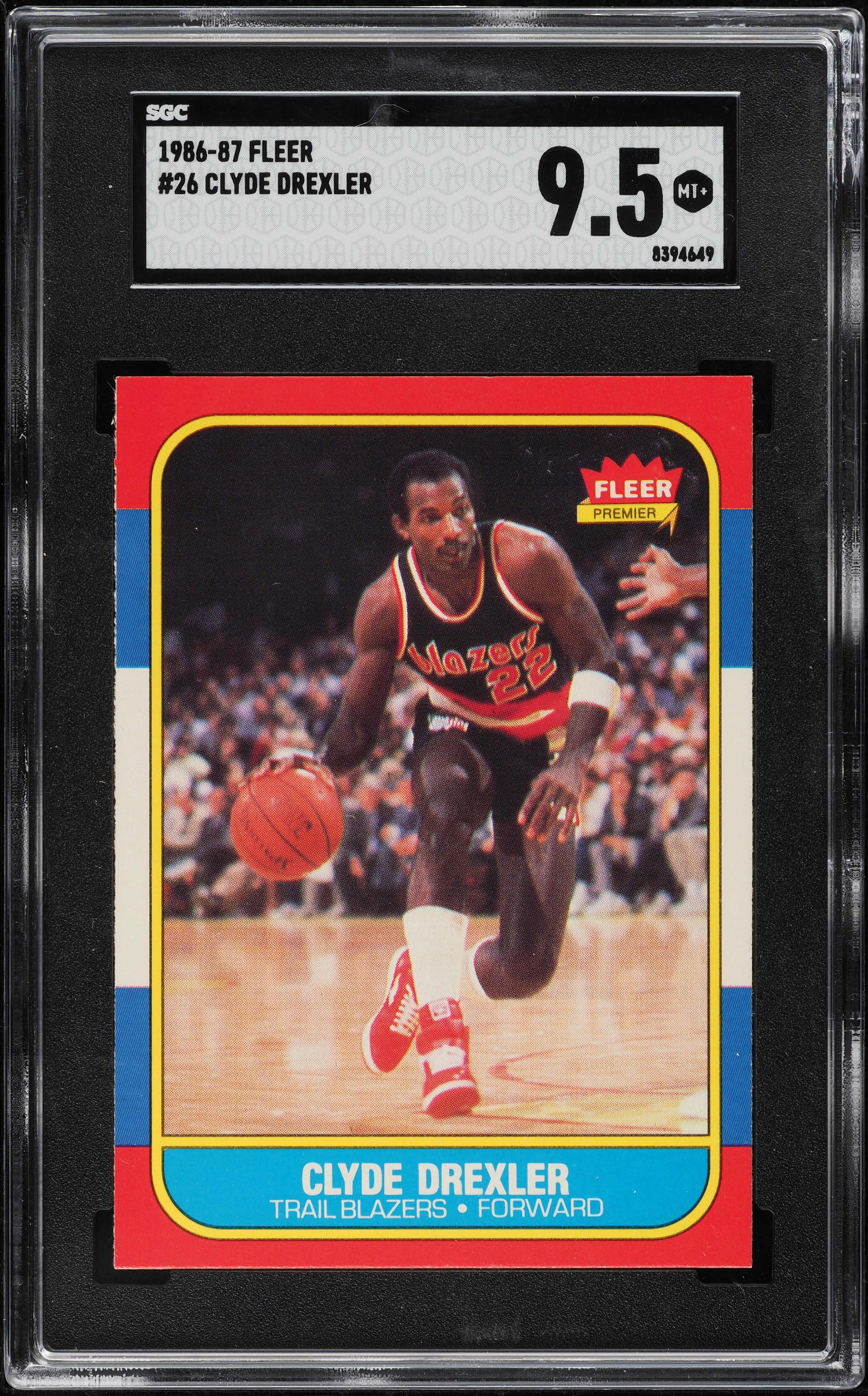 1986 Fleer Basketball Clyde Drexler ROOKIE #26 SGC 9.5 MINT+