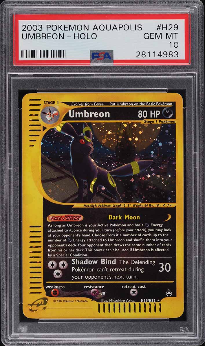 2003 Pokemon Aquapolis Holo Umbreon #H29 PSA 10 GEM MINT