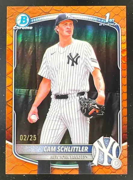 2025 Bowman Chrome Reptilian Orange Refractor #BCP-166 Cam Schlittler RC /25