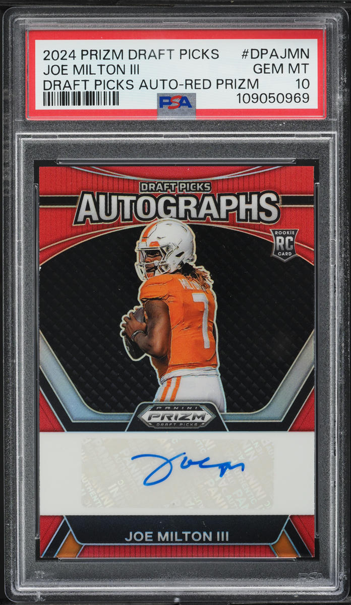2024 Panini Prizm Draft Picks Red Joe Milton III RC AUTO /199 #DPAJMN PSA 10 GEM