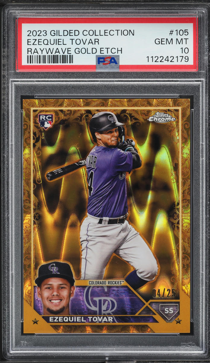 2023 Topps Gilded Raywave Gold Etch Ezequiel Tovar ROOKIE /25 #105 PSA 10 GEM
