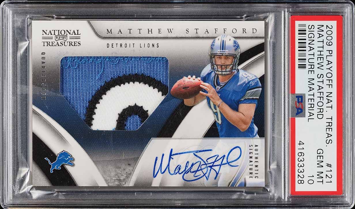 2009 National Treasures Matthew Stafford ROOKIE  PATCH AUTO /99 #121 PSA 10
