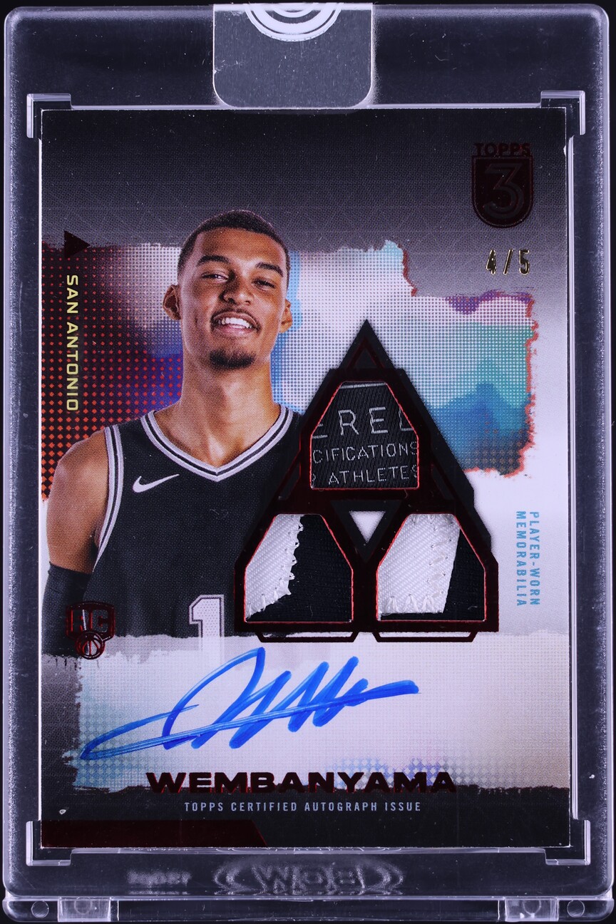 2023 Topps Three Vertical Red Victor Wembanyama ROOKIE PATCH AUTO /5 #101