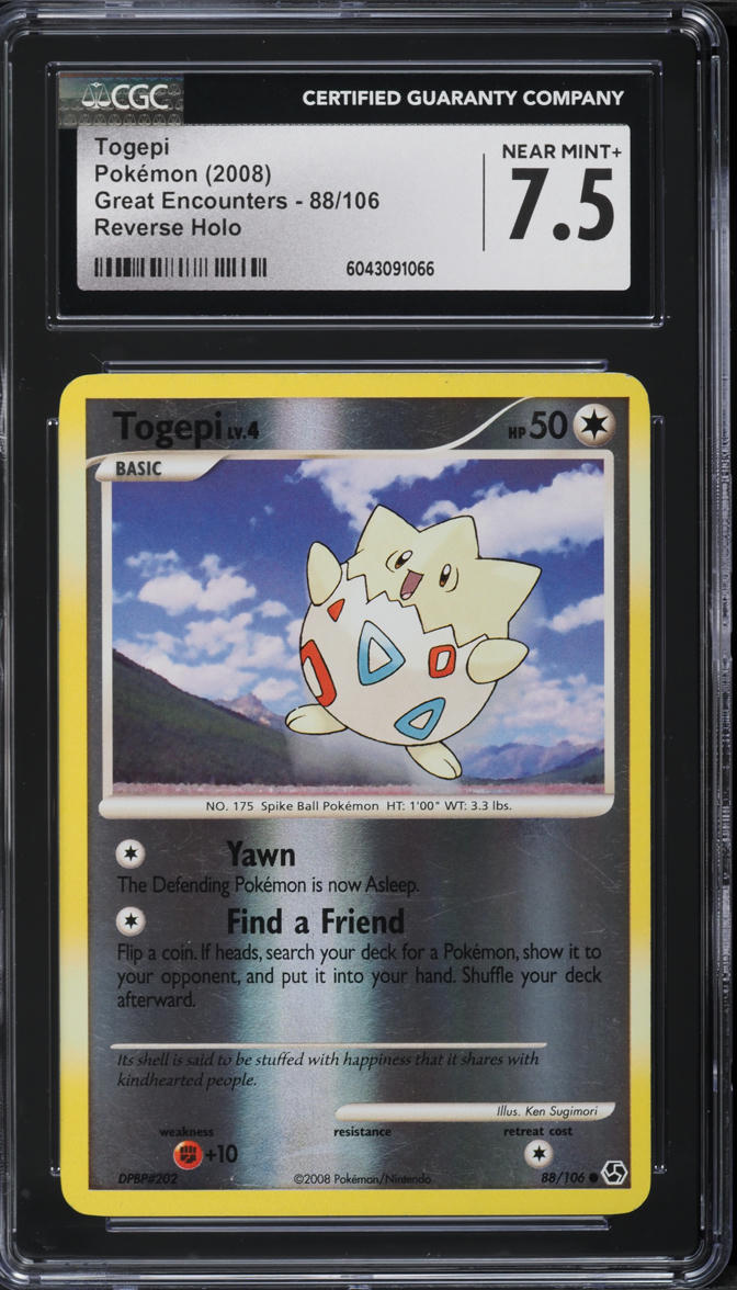 2008 Pokemon DP Great Encounters Reverse Holo Togepi #88 CGC 7.5 NRMT+
