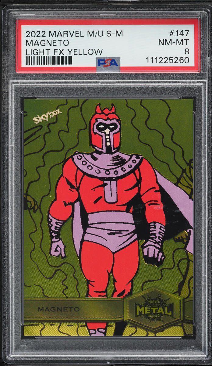 2022 Marvel Metal Universe Spider-Man Light FX Yellow Magneto #147 PSA 8 NM-MT
