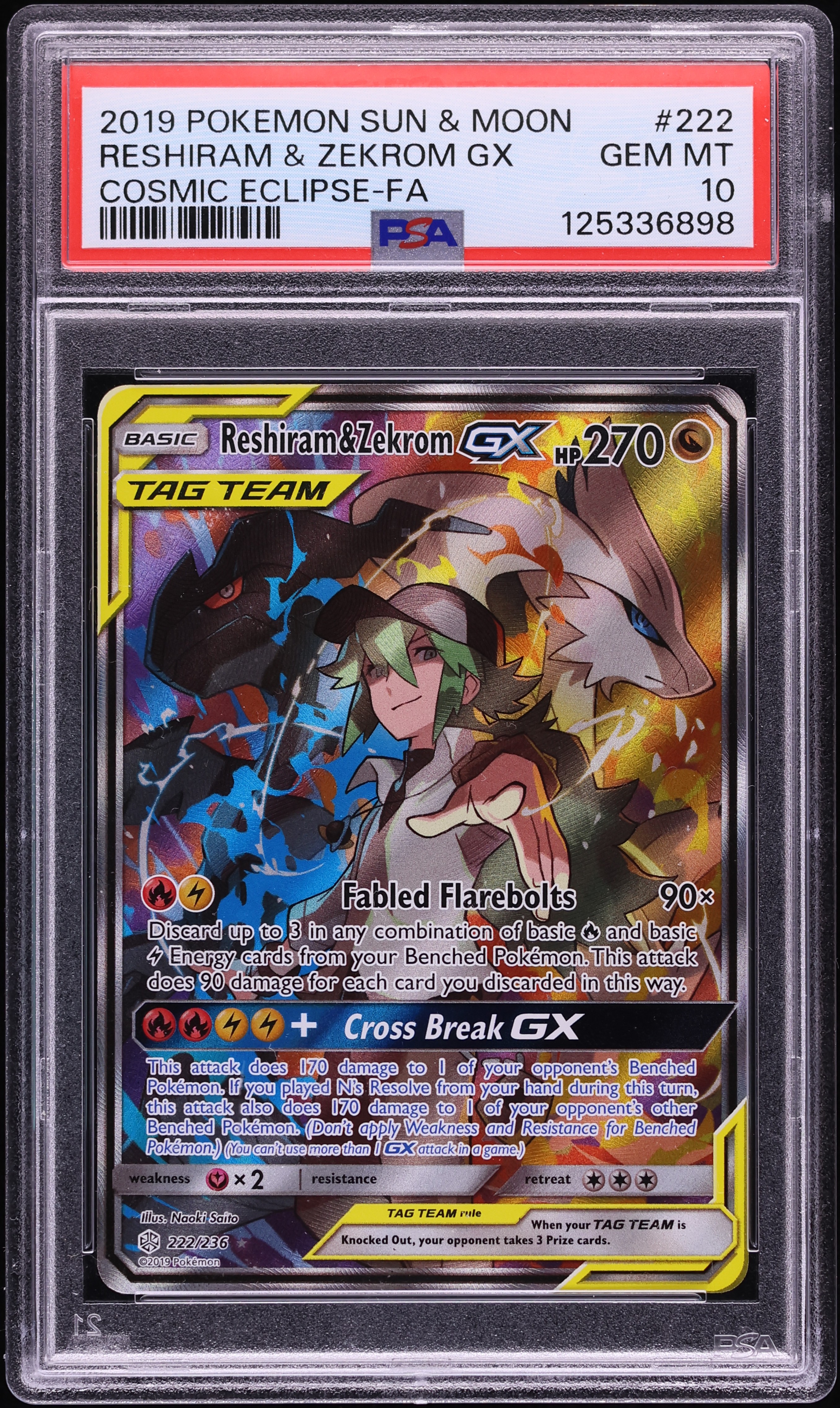 2019 Pokemon Sun & Moon Cosmic Eclipse Alt Art Reshiram & Zekrom GX #222 PSA 10 GEM MINT