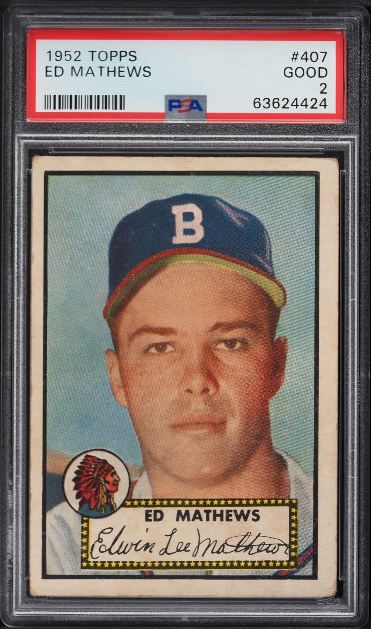 1952 Topps Eddie Mathews ROOKIE #407 PSA 2 GD