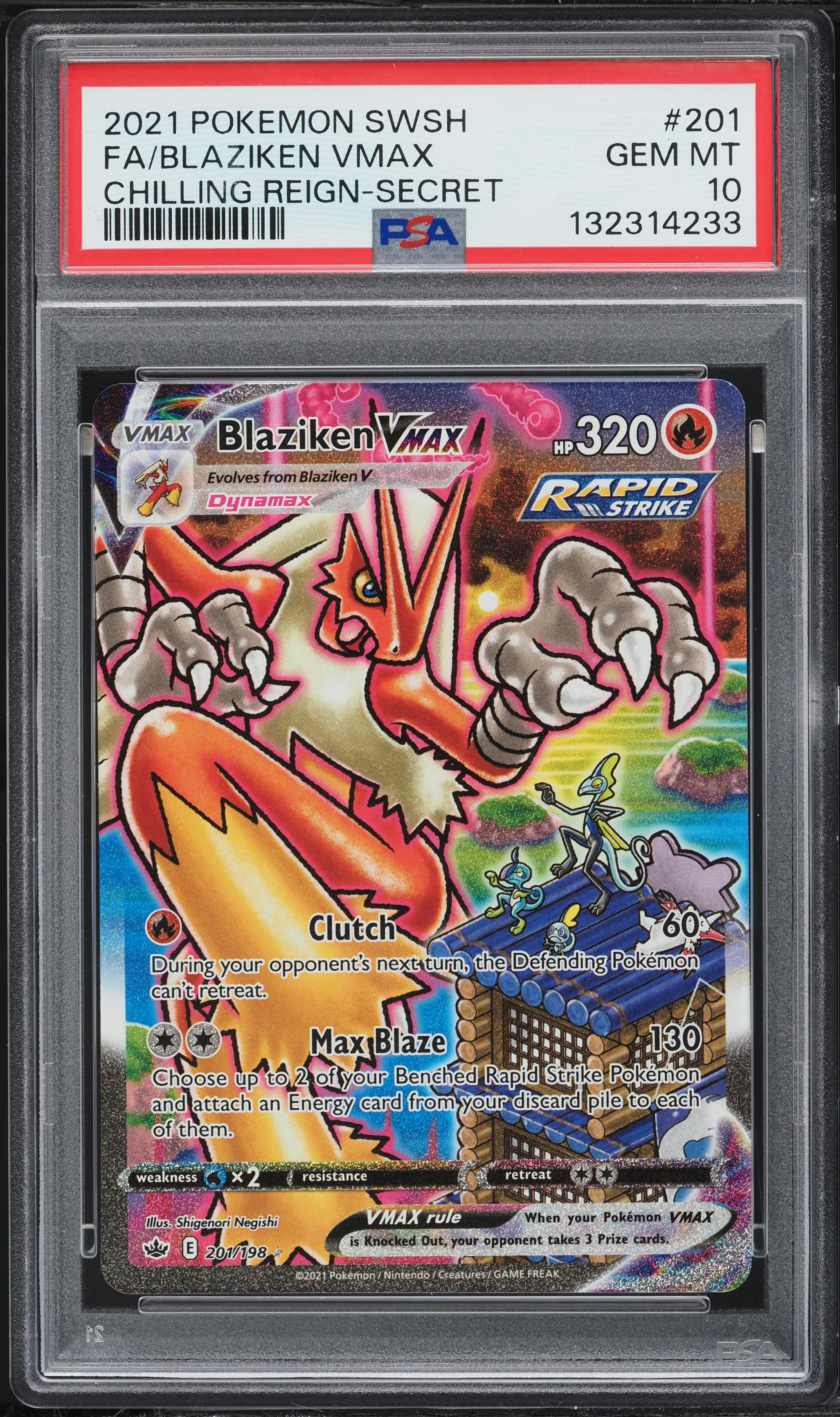 2021 Pokemon Sword & Shield Chilling Reign SEC Blaziken VMAX #201 PSA 10 GEM MINT
