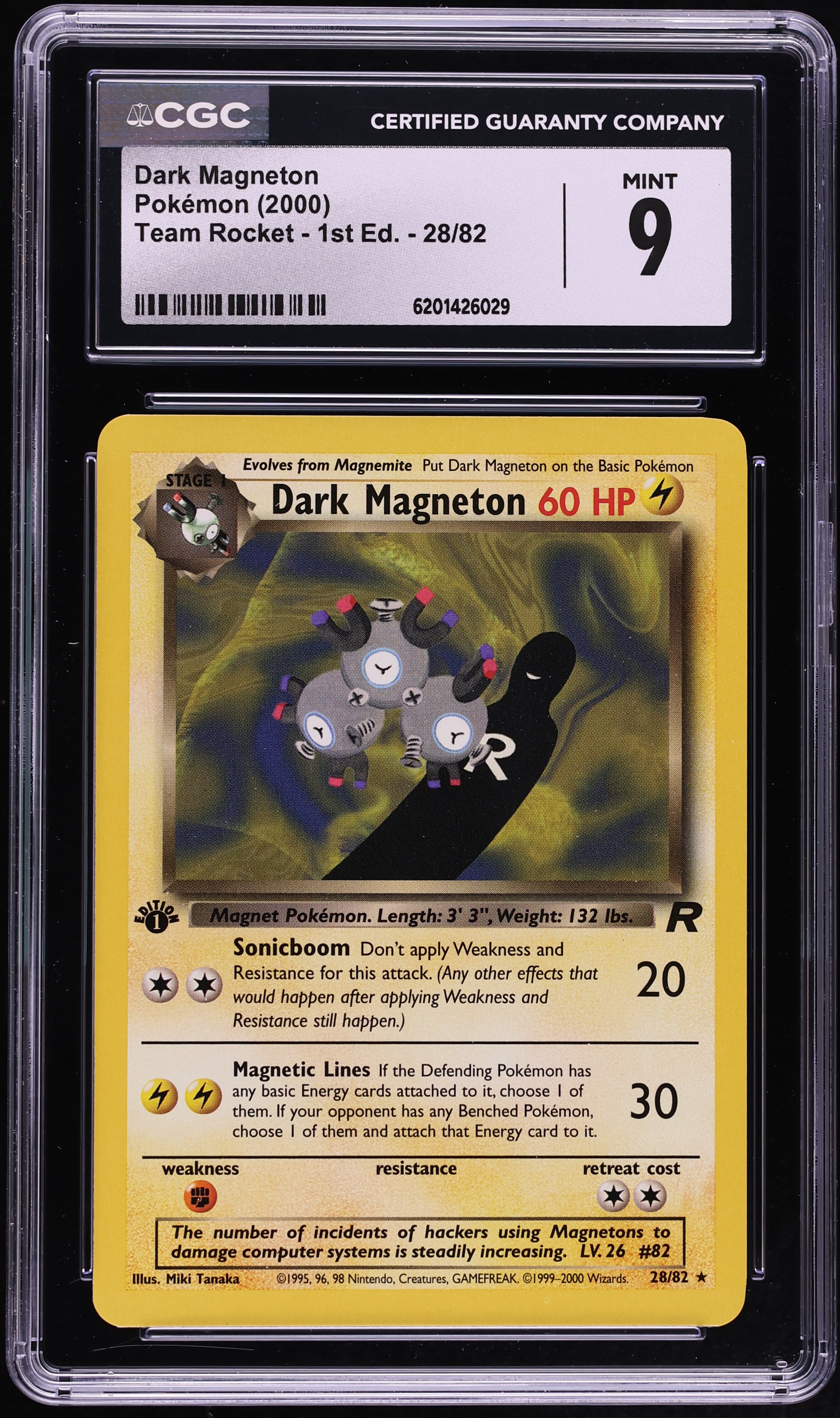 2000 Pokemon Team Rocket 1st Edition Dark Magneton #28 CGC 9 MINT
