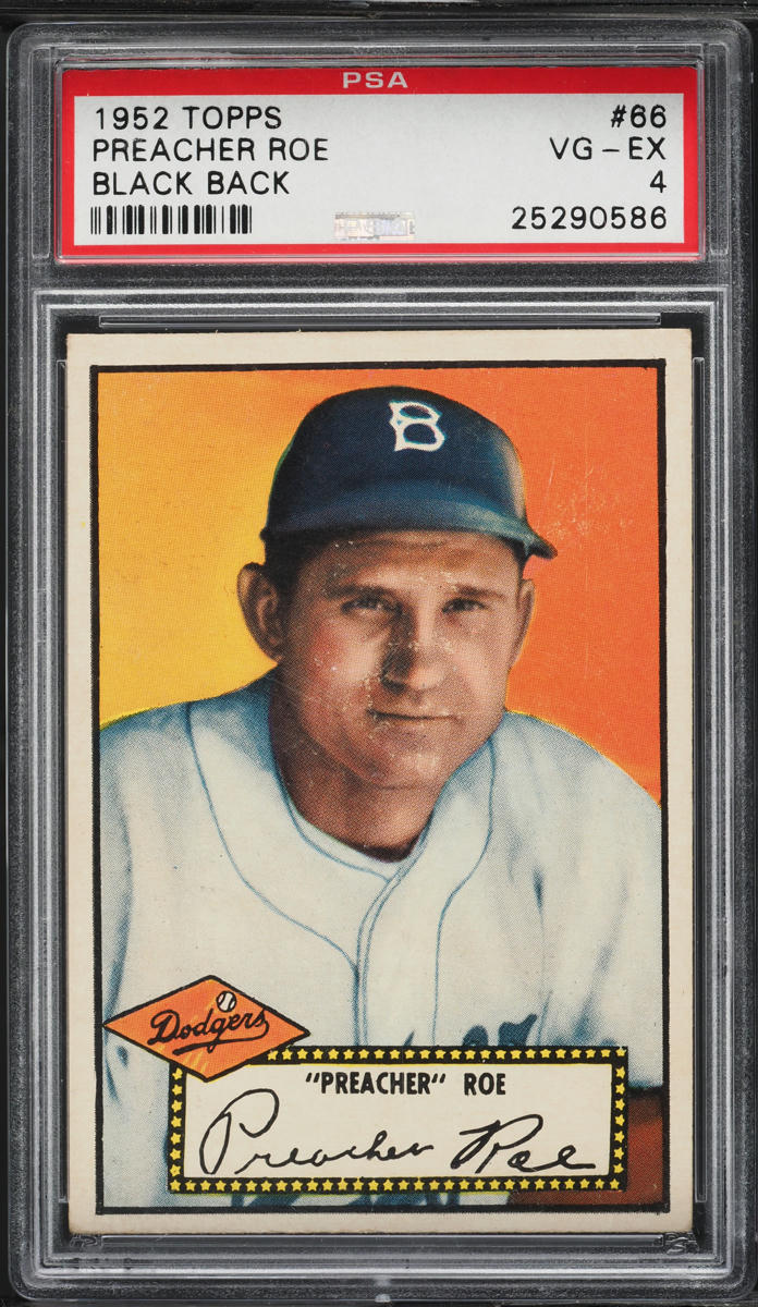1952 Topps Preacher Roe BLACK BACK #66 PSA 4 VGEX