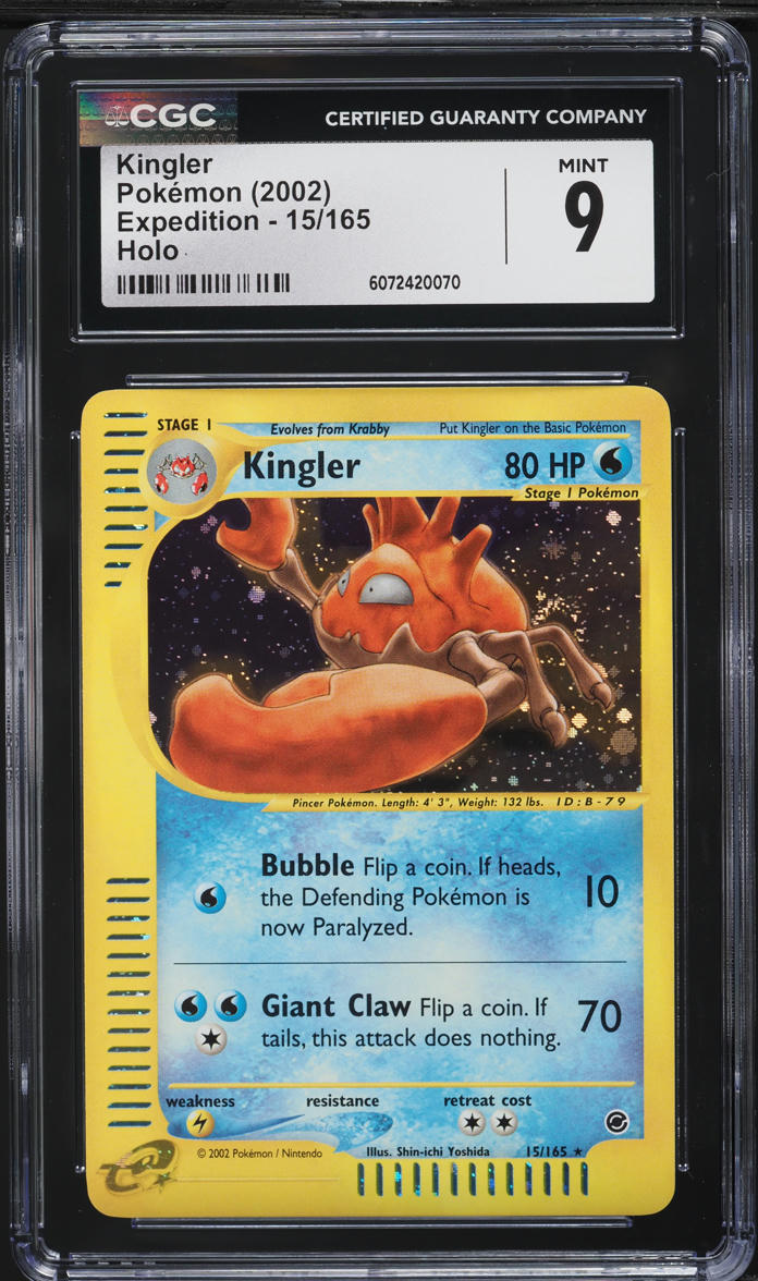 2002 Pokemon Expedition Holo Kingler #15 CGC 9 MINT
