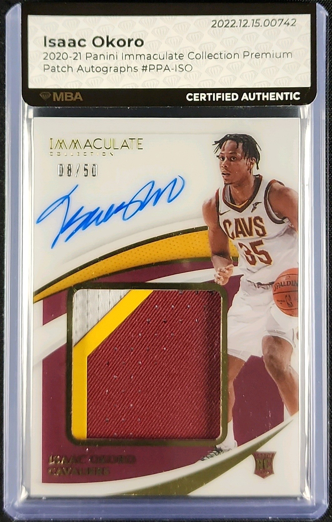 2020 Immaculate Collection Premium Isaac Okoro ROOKIE PATCH AUTO /50 MBA AUTH
