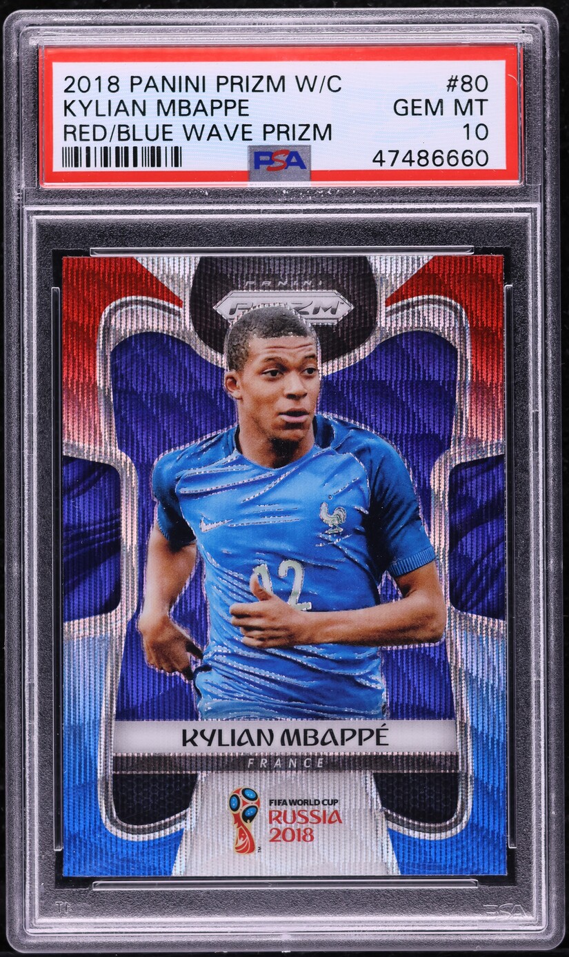 2018 Panini Prizm World Cup Red Blue Wave Kylian Mbappe ROOKIE #80 PSA 10 GEM