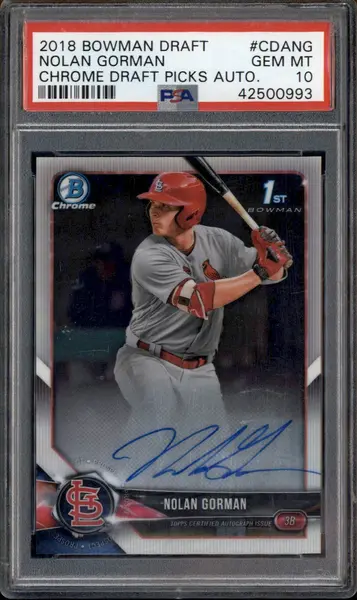 2018 Bowman Draft Chrome Pick Autographs #CDA-NG Nolan Gorman Auto PSA 10