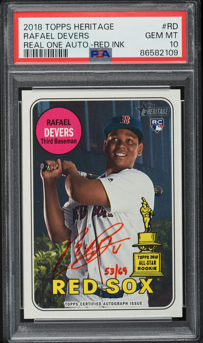 2018 Topps Heritage Real One Red Ink Rafael Devers ROOKIE AUTO /69 #ROARD PSA 10
