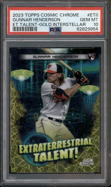 2023 Topps Cosmic Chrome ET Gold Interstellar Gunnar Henderson RC /50 PSA 10