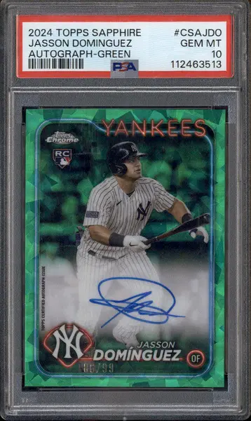 2024 Topps Chrome Sapphire Auto Green #CSAJDO Jasson Dominguez RC /99 PSA 10