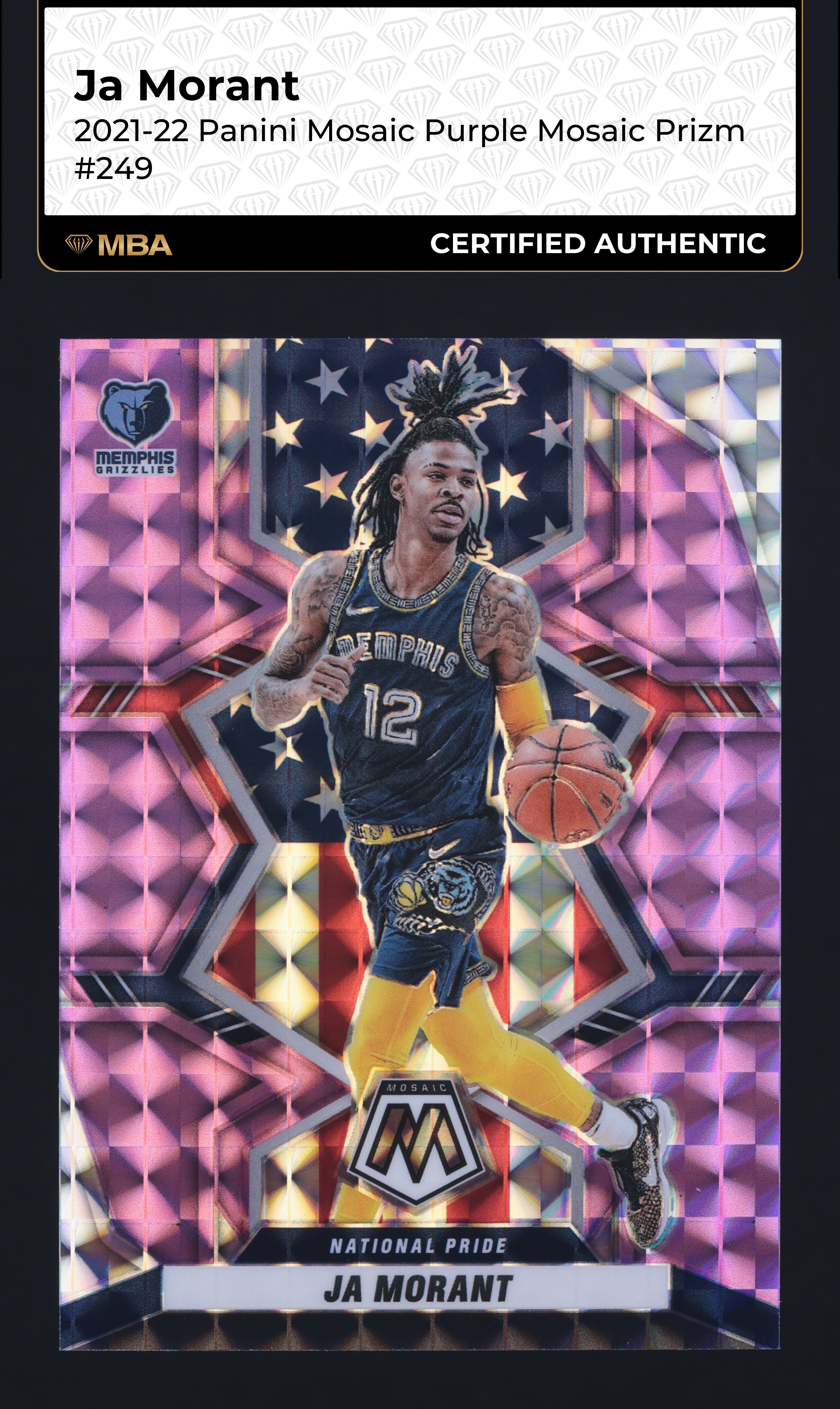 2021 Panini Mosaic Purple Ja Morant /49 #249 MBA AUTH