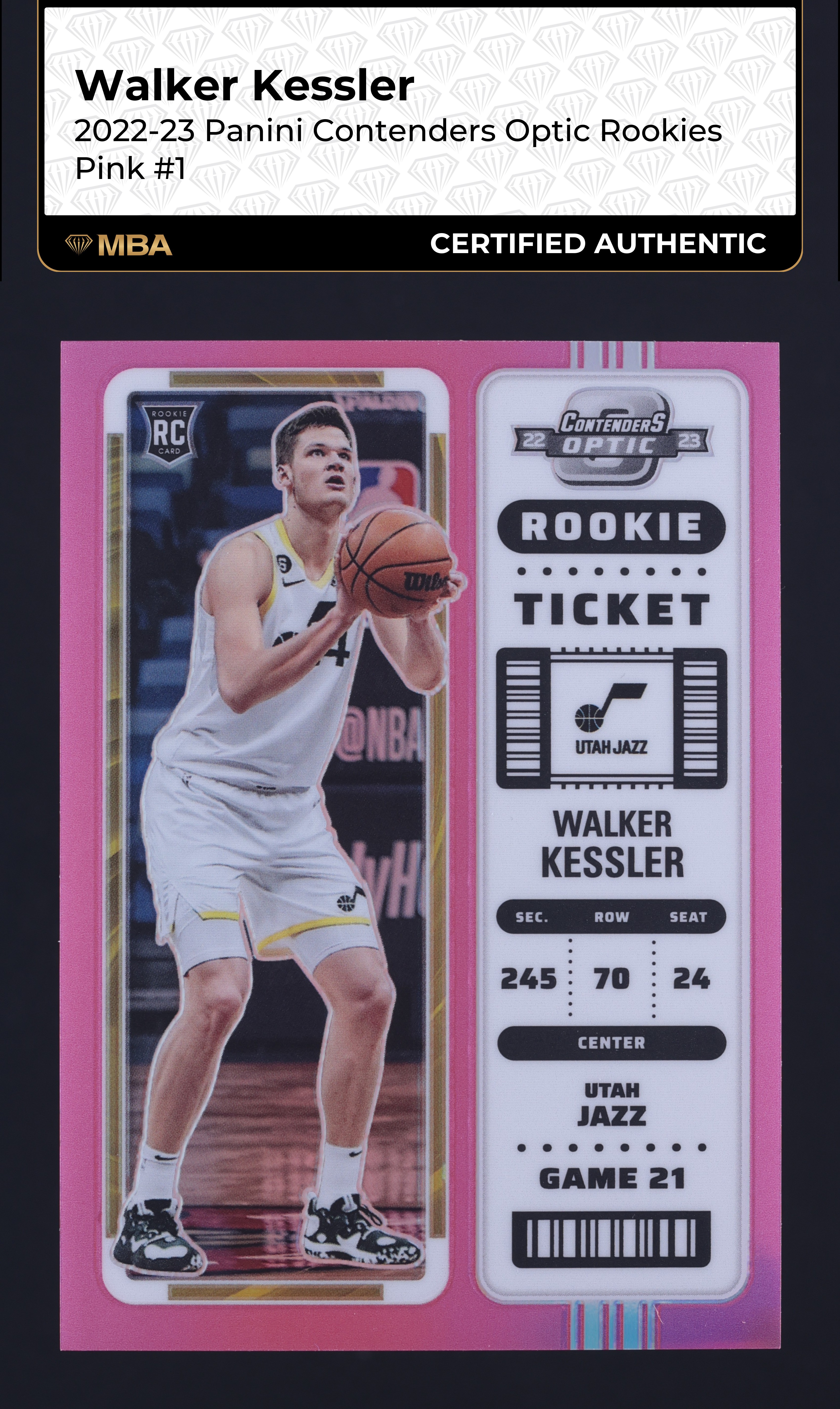 2022 Panini Contenders Optic Pink Walker Kessler ROOKIE /75 #1 MBA AUTH