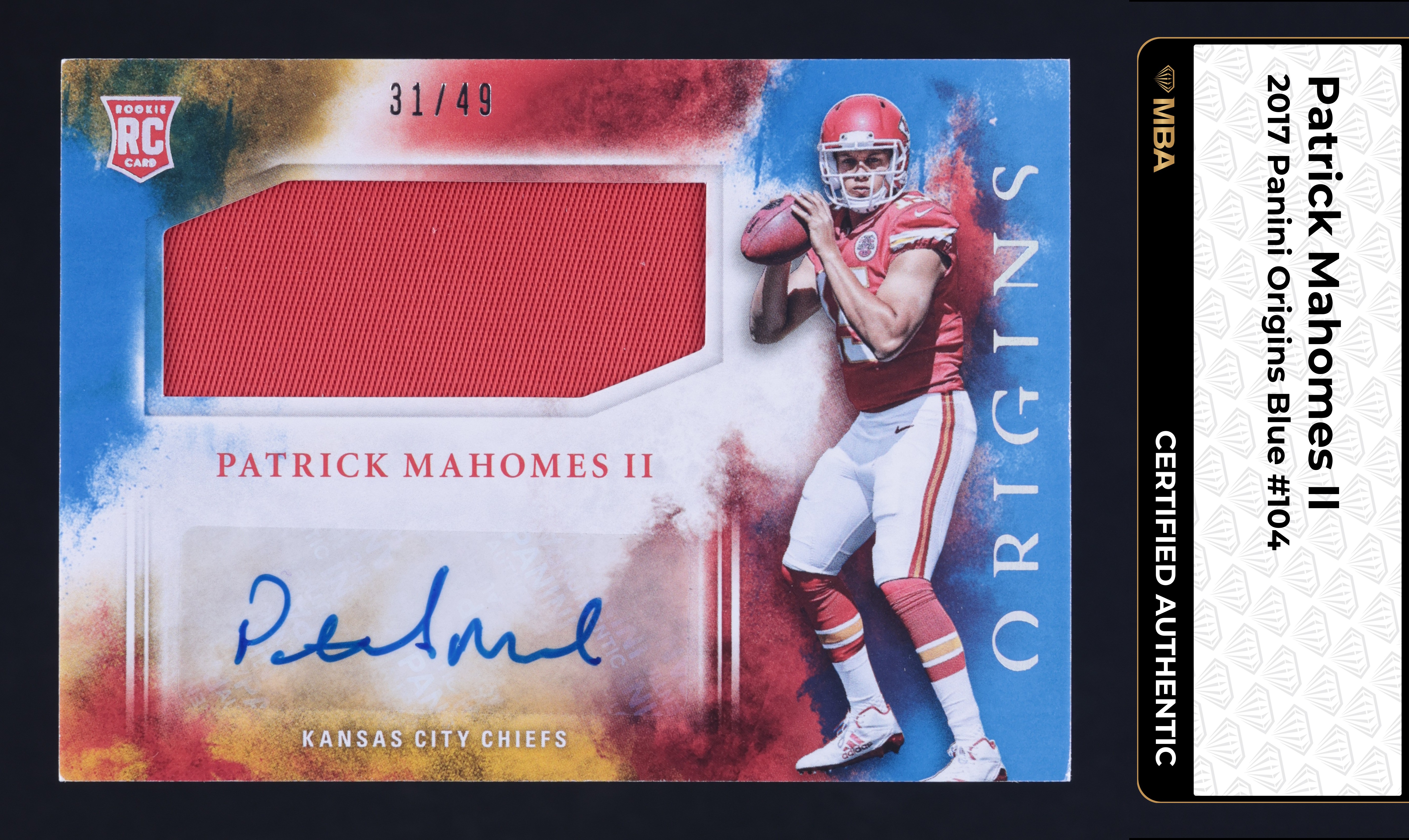 2017 Panini Origins Blue Patrick Mahomes II ROOKIE PATCH AUTO /49 #104 MBA AUTH