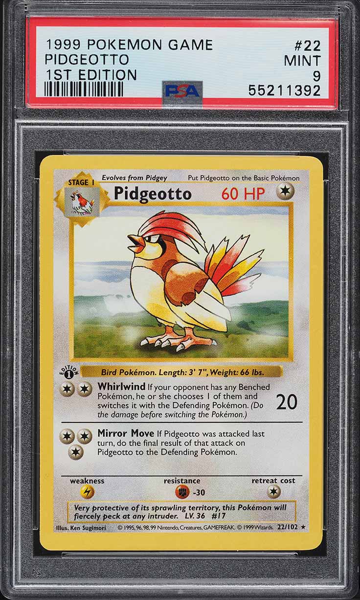 1999 Pokemon Base Set Shadowless 1st Edition Pidgeotto #22 PSA 9 MINT
