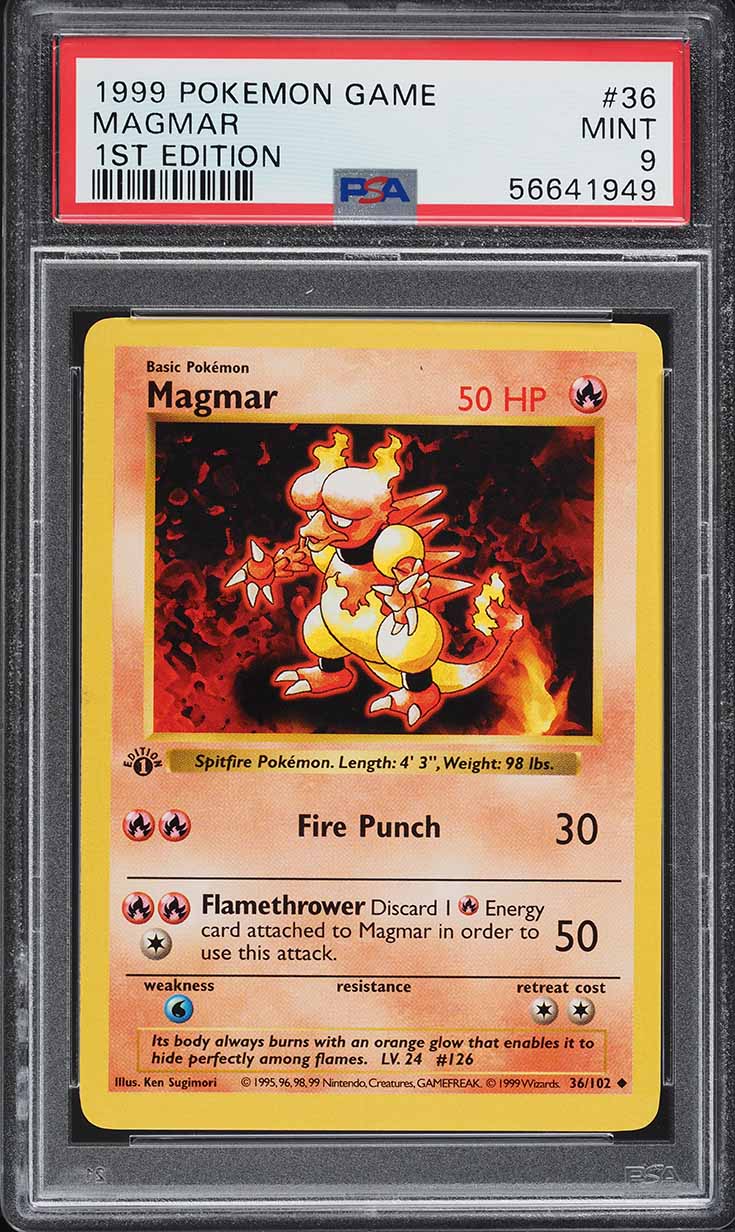 1999 Pokemon Base Set Shadowless 1st Edition Magmar #36 PSA 9 MINT