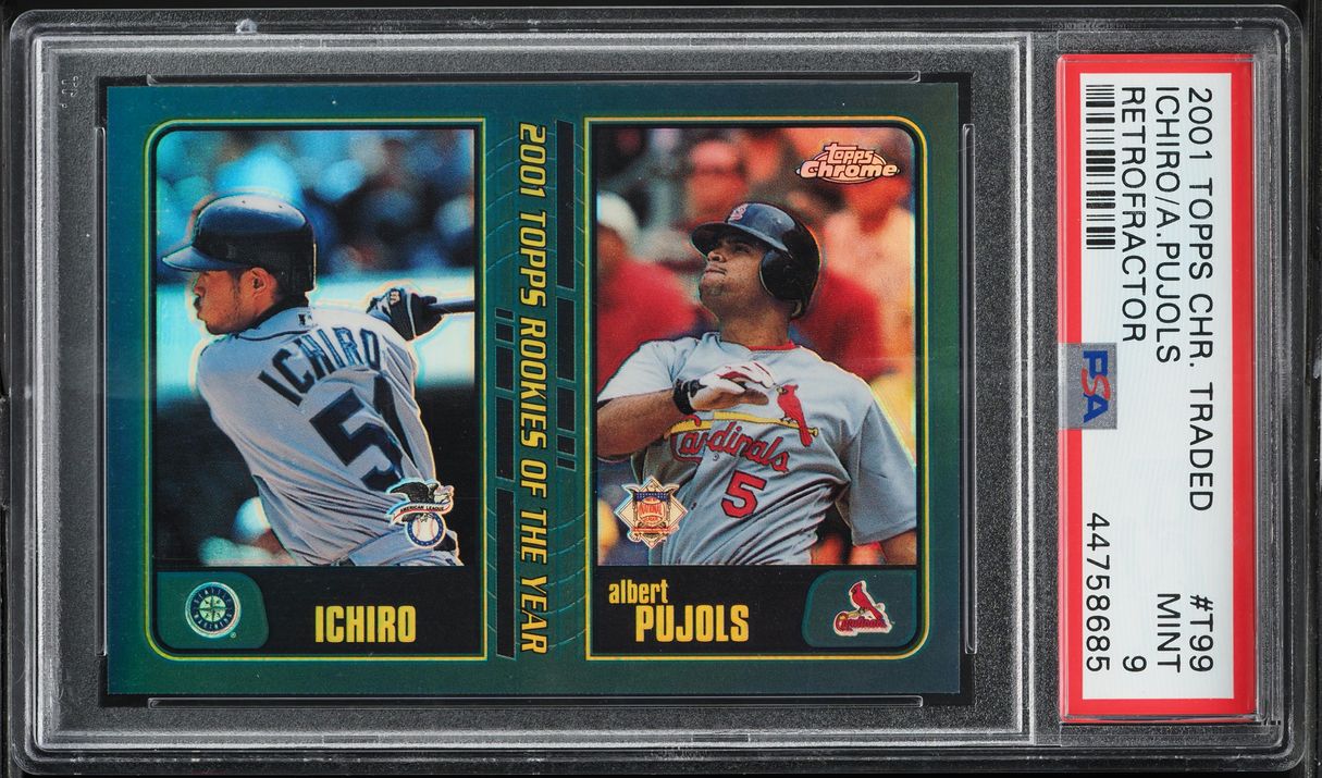 2001 Topps Chrome Traded Retrofractor Ichiro Albert Pujols #T99 PSA 9 MINT