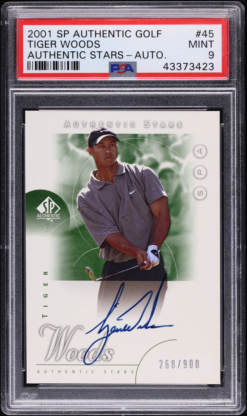 2001 SP Authentic Golf Tiger Woods ROOKIE AUTO /900 #45 PSA 9 MINT