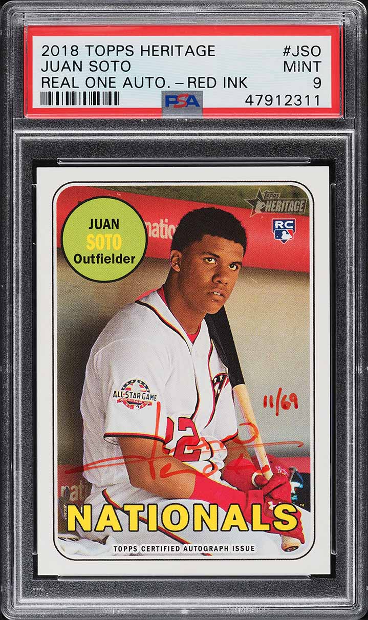 2018 Topps Heritage Real One Red Ink Juan Soto ROOKIE AUTO /69 PSA 9 MINT
