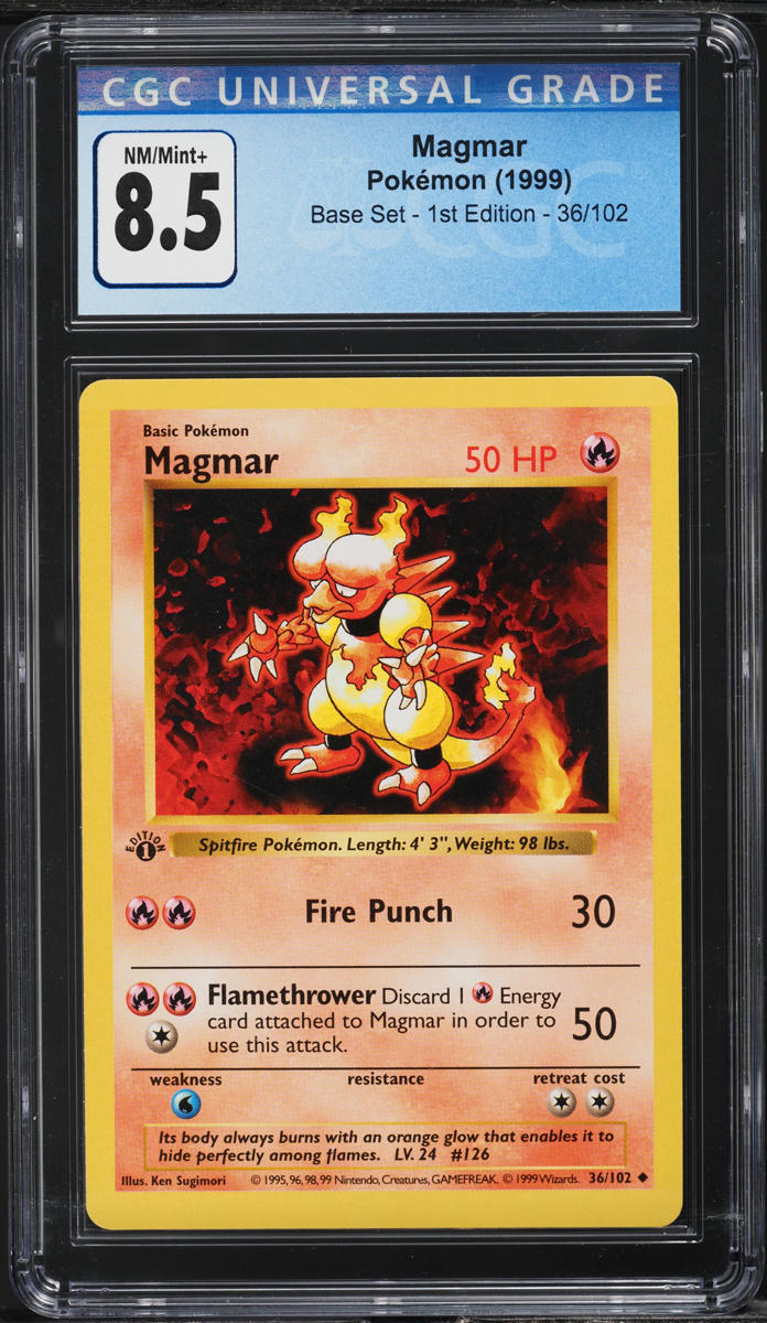 1999 Pokemon Base Set Shadowless 1st Edition Magmar #36 CGC 8.5 NM-MT+