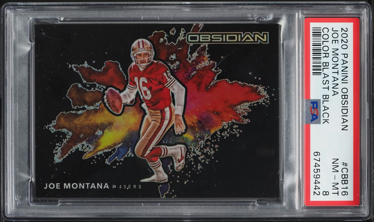 2020 Panini Obsidian Color Blast Black Joe Montana #CBB16 PSA 8 NM-MT