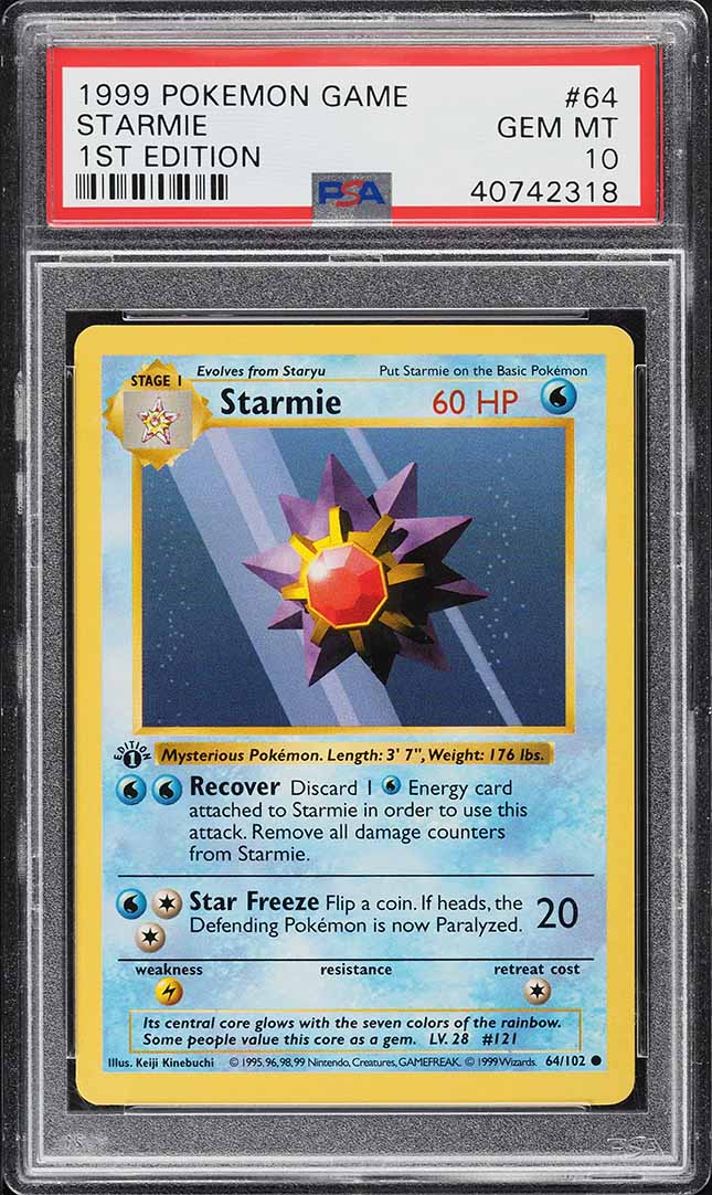 1999 Pokemon Base Set Shadowless 1st Edition Starmie #64 PSA 10 GEM MINT
